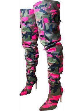 Camo High Heel Thigh High Boots | Stylish & Trendy Footwear for Fashion Lovers